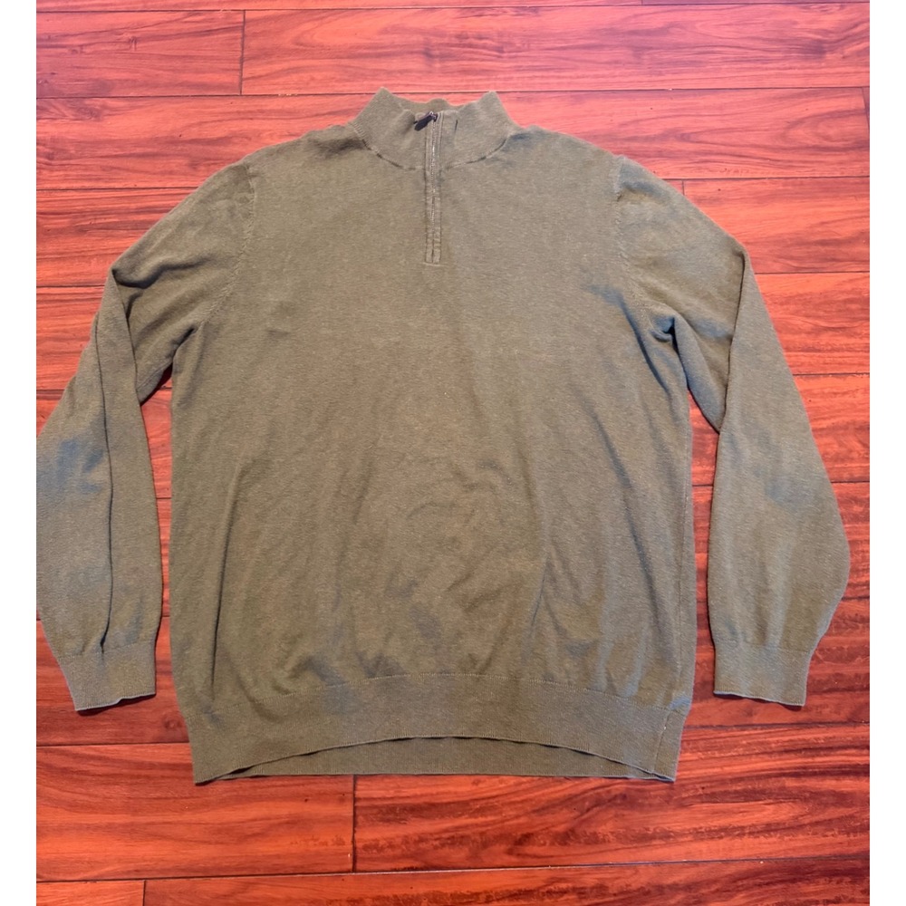 Daniel Hechter Paris Mens XL Olive Green Cotton Cashmere Quarter Zip Sweater